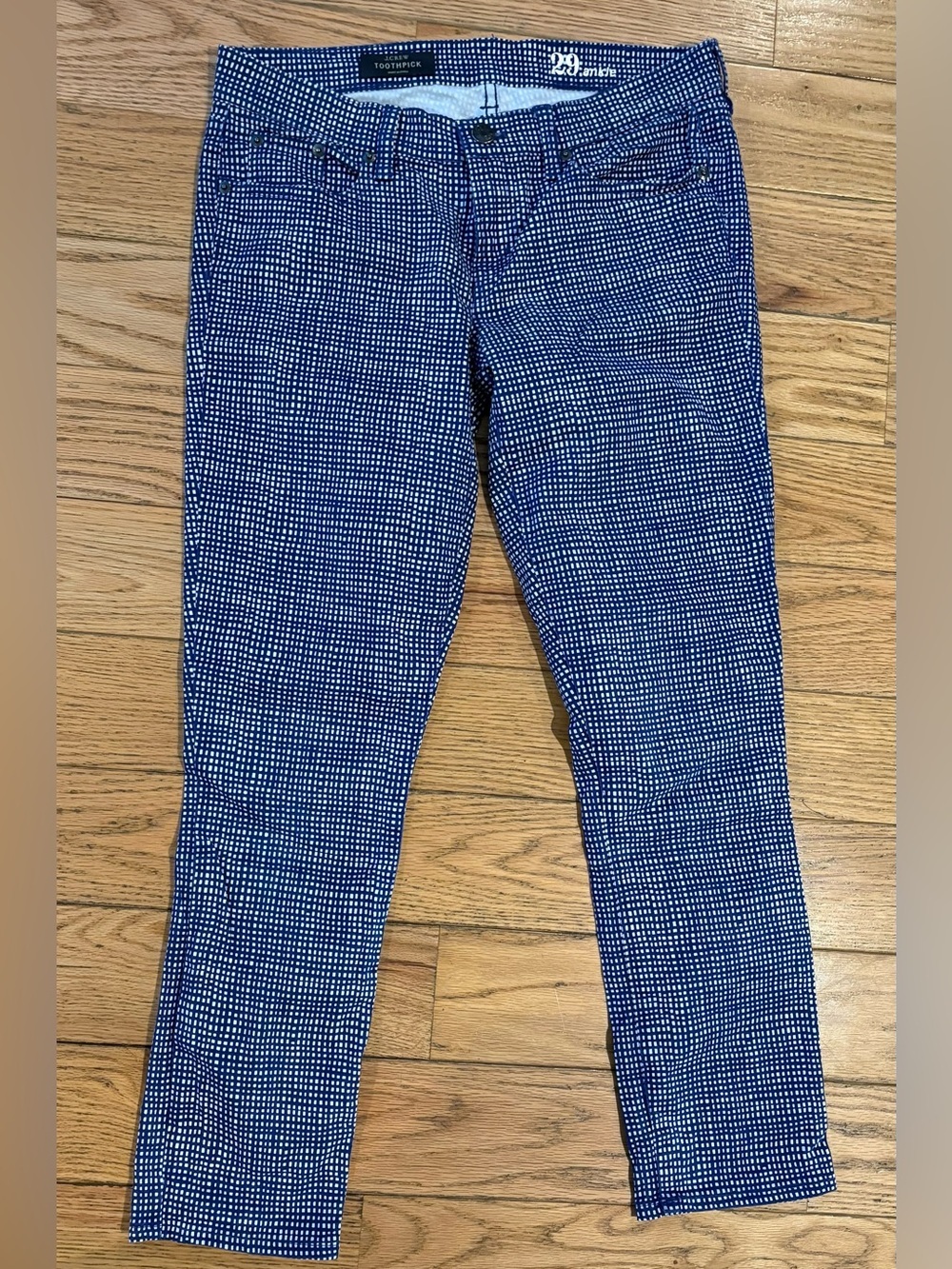 J.Crew Toothpick Ankle Jeans Size 29 Blue White Grid Print